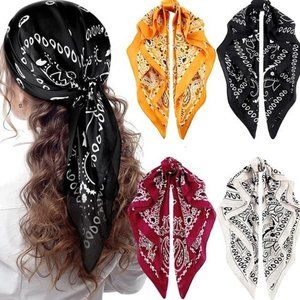 4 Piece Satin Headband Scarves Silk Boho Head Scarves Bandanas